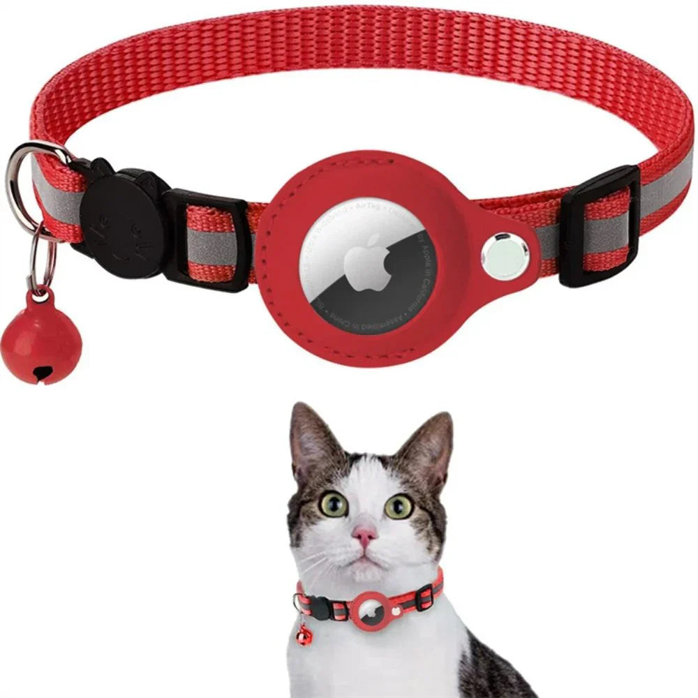 "Katzenhalsband mit Sicherheitsverschluss, reflektierend, GPS-Halterung, in lebhaften Farben für höchste Sichtbarkeit."