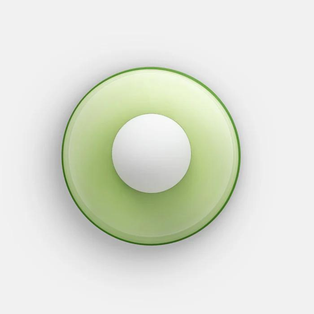 "Moderne runde Deckenleuchte aus Glas, elegant, in verschiedenen Farben, passend für Wohnzimmer oder Flur."